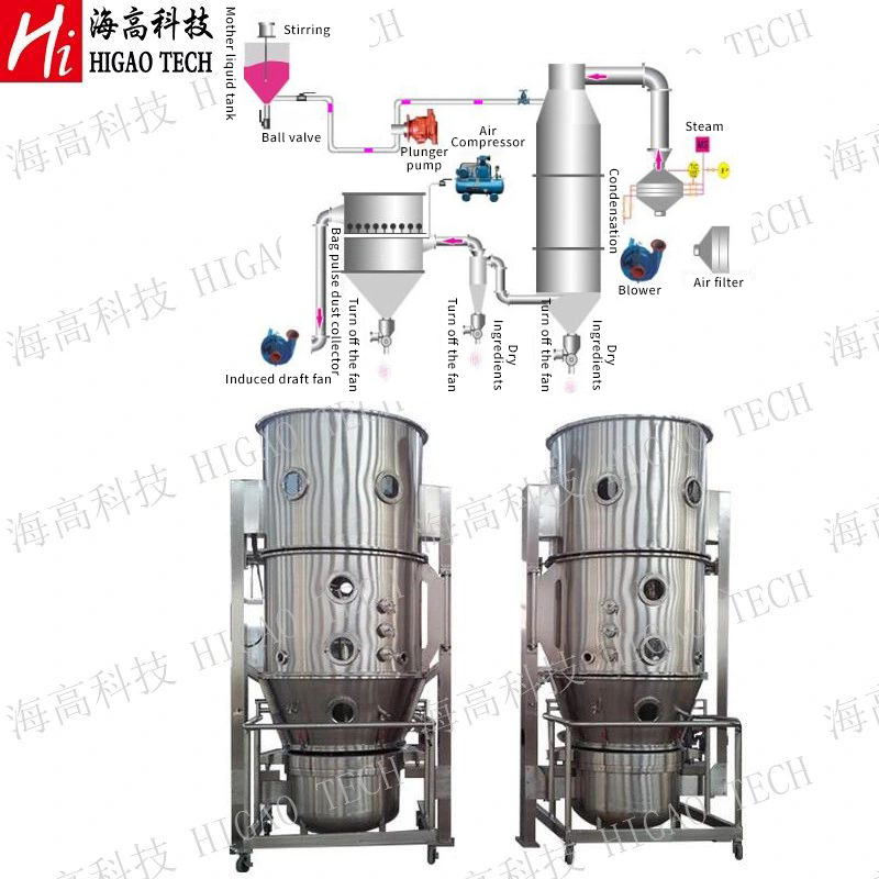 High Performance Vertical Glucose Egg Milk Powder Fluid Bed Coating Machine